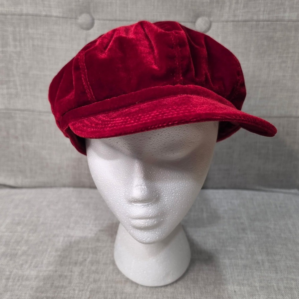 Betmar New York Vintage Red Velvet Newsboy Cap Baker Boy Hat Ruby
